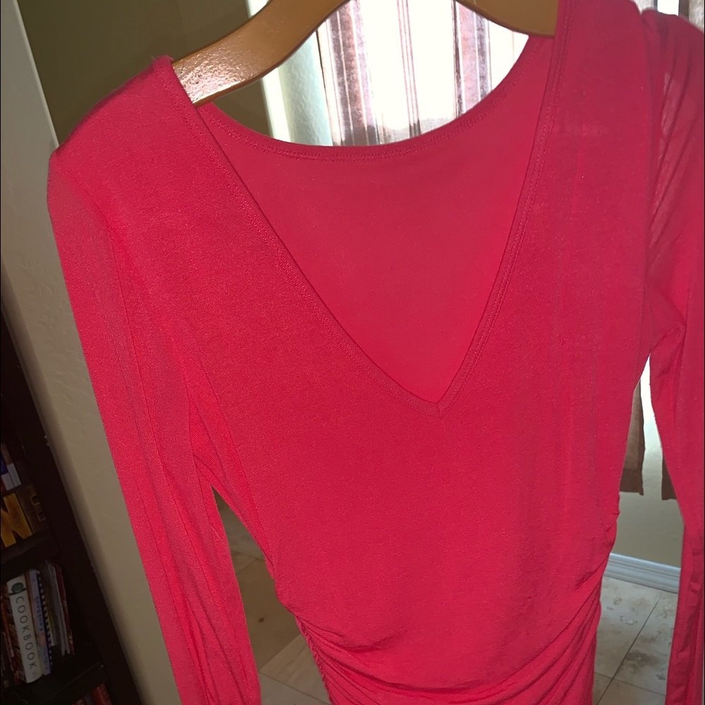 Pink long sleeve V neck dress